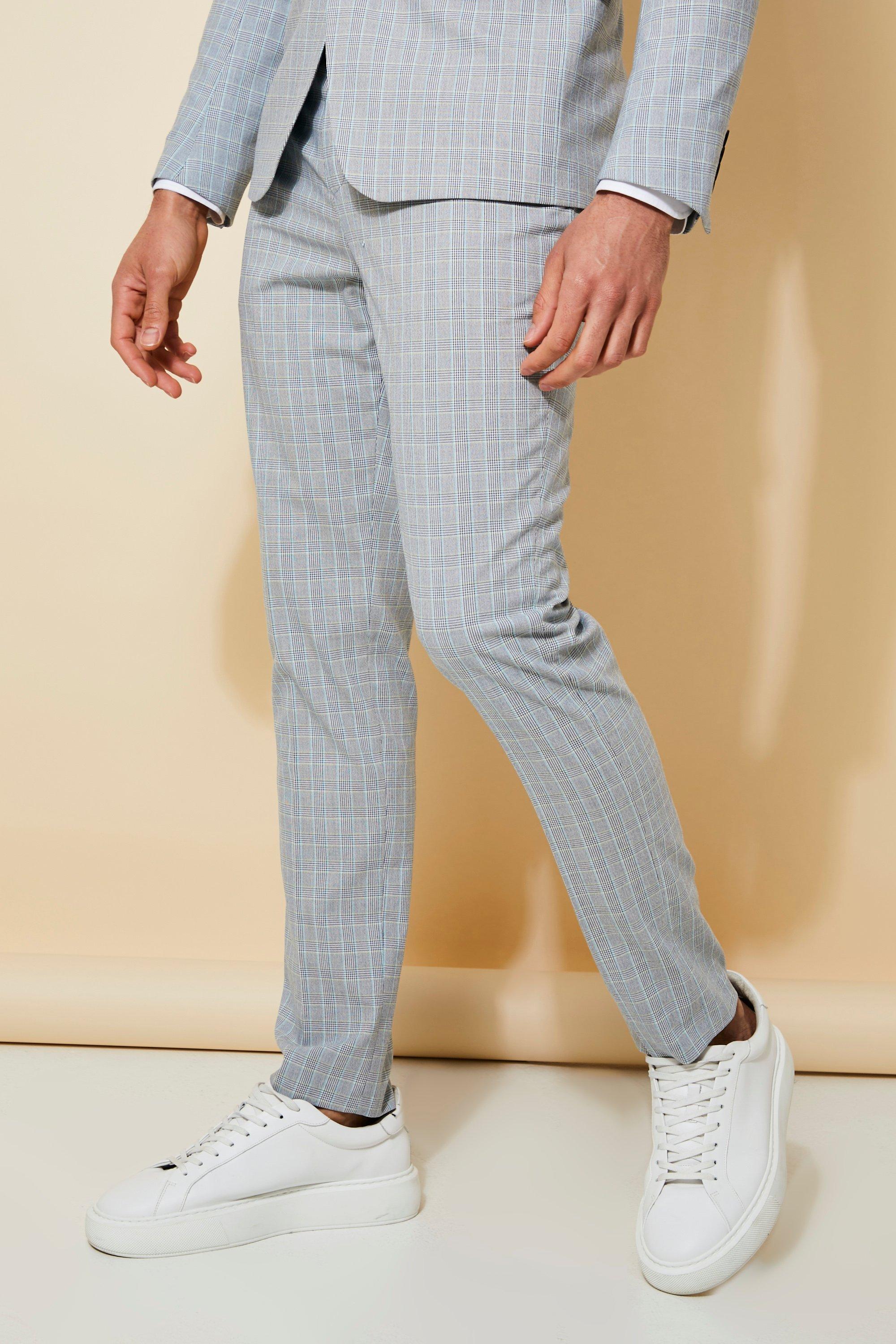 Grey checkered trousers on sale men